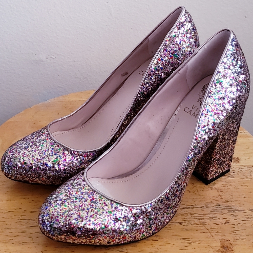 Vince Camuto Womans Rainbow Steel Glitter Pumps size 7.5